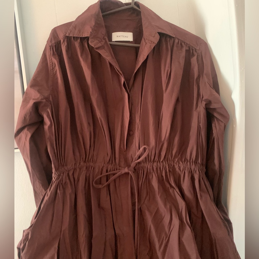 Matteau Gathered Organic Cotton-Poplin Maxi Shirt Dress